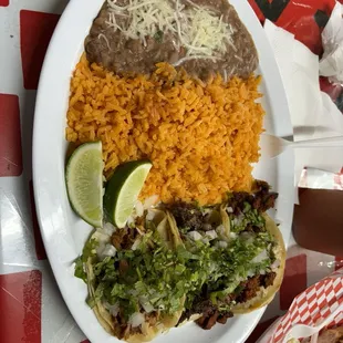 Taco plate-Barbacoa,Carnitas, Spicy Pork