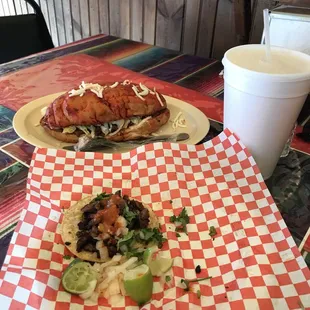 Pambazo, a taco, and a horchata.