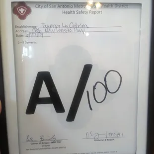 Perfect score A/ 100