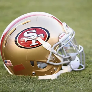 a helmet on the field