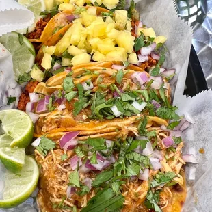 Al pastor and chicken tinga tacos