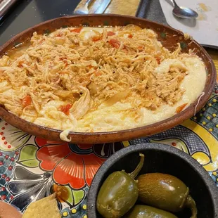 Queso Fundido with Shredded Chicken