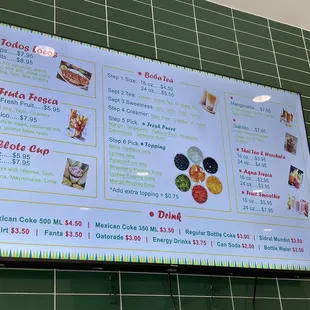 Dessert and Boba menu at Taqueria La Cocina in Pinole.