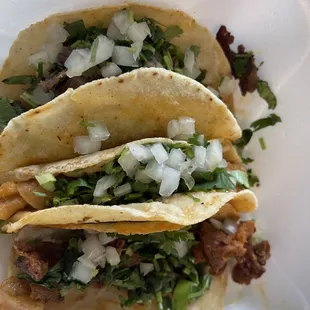 Lengua, chicharron &amp; tripa tacos