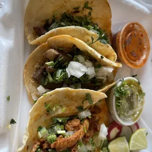 Lengua, carne asada &amp; Al pastor tacos