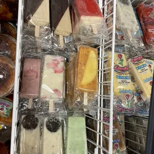 Many unique flavors of popsicles.