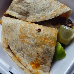 Lengua Quesadilla with Salsa Verde and Lime