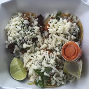 Chicken, beef and pork tacos