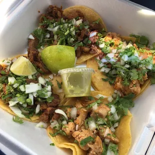 2 al pastor and 2 pollo tacos