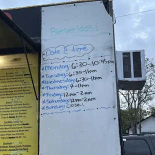 a menu on the side of a truck