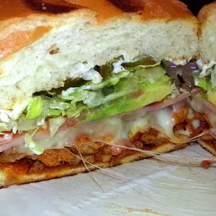Torta Cubana, closer. Anyone who doesn&apos;t like this place is CRAZY! This sandwich? $4.75; GREAT value!