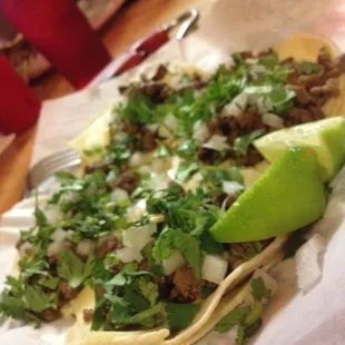 Steak tacos with cheese. Amazing!