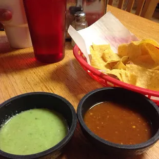 I think the left is less spicy then the right. But all complimentary