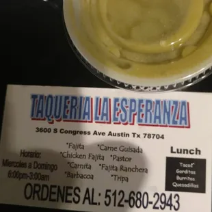 Contact info and that magical green sauce