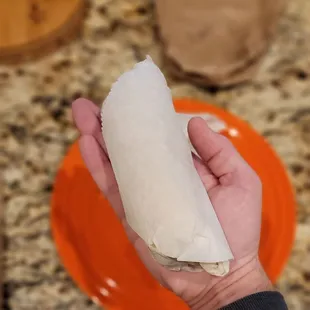 Size of a wrapped breakfast burrito.