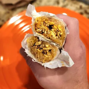 Chorizo and egg breakfast burrito