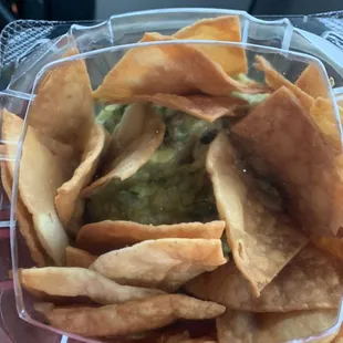 Homemade guacamole  and pita chips