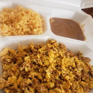 Breakfast Menu Chorizo and Eggs platter Platillo de Chorizo con Huevos
