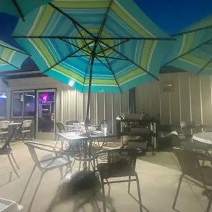tables and umbrellas