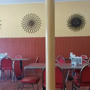 tables and chairs in a restaurant