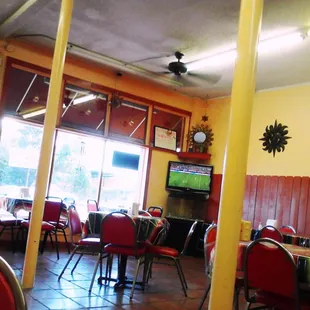 tables and chairs in a restaurant