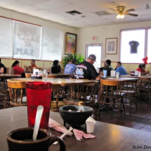 people sitting at tables in a restaurant
