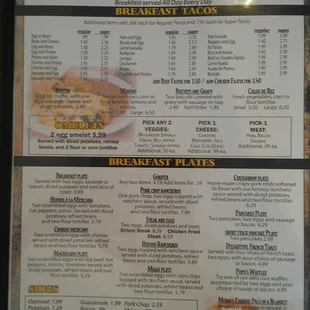 Breakfast menu at La Fonda Restaurant
