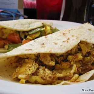 Nopal &amp; Egg on Corn, Chorizo &amp; Egg on Flour