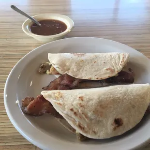 Bacon, egg and potato.