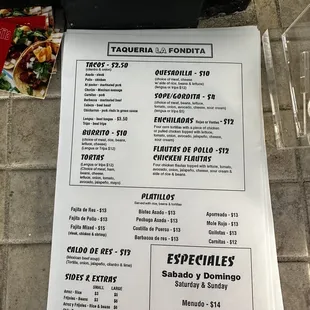 the menu