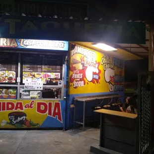 a food stand at night