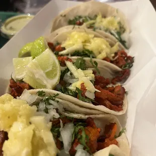 Al Pastor tacos with pineapple