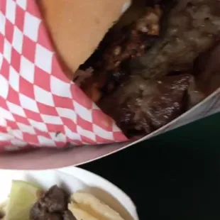 a hamburger and fries