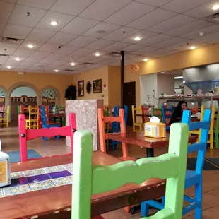 Empty seats on a cool rainy weekday.