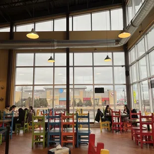 tables and chairs in a restaurant