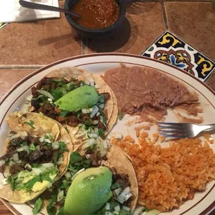 Taco dinner.. Asada and a pastor! Super good and huge plate. Didn&apos;t finish it.