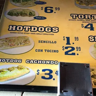 a taco&apos;s menu