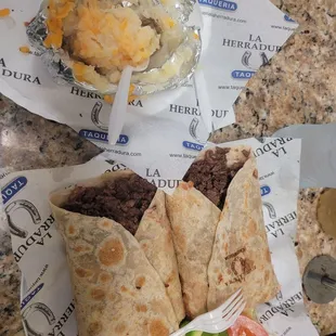 two burritos and a salad