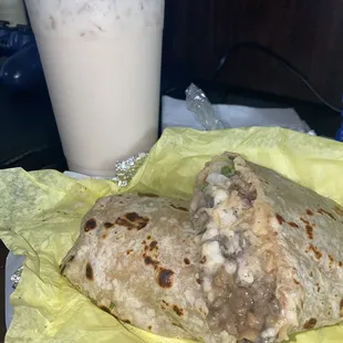 a burrito and a drink