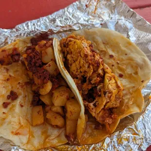 Chorizo and egg abd chorizo and potato on flour
