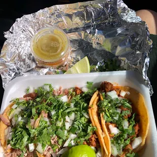 Pastor on the right carnitas on the left both fire. Pastor was my fave
