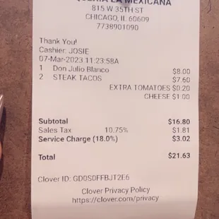 My check, they even charge extra for tomatoes ‍