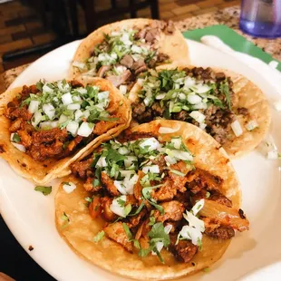 Al pastor and steak tacos