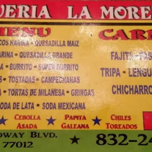 menu