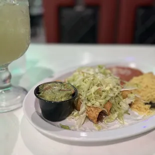 Flautas 4 Piece with beans and rice