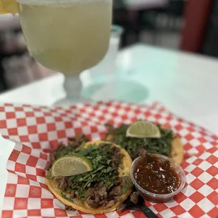 Large margarita and Street Taco