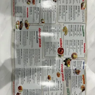 Menu (front side only, additional items on the back that are not included)