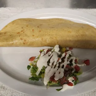 Quesadilla Mexicana, our popular handmade corn tortilla quesadilla with a salad on the side. Your choice of meat, vegetarian option avail.