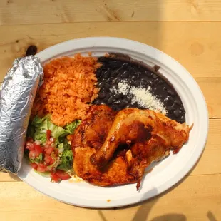 Pollo Asado (Baked &amp; Grilled Chicken)- Rice, beans, salad, tortillas.