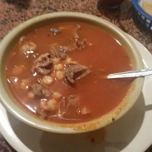 Pozole.. odd they give you lettuce instead of cabbage..